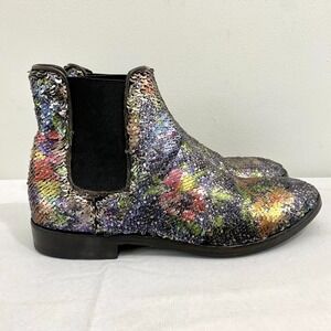 La Bottega Di Lisa Multi Color Sequin Chelsea Ankle Boots Women's EU 37 US 7